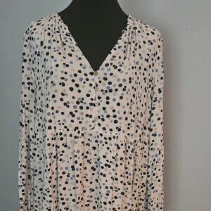 Loft Blue Dotted Split Neck Midi Dress